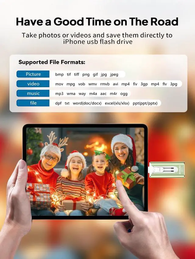 Alt view image 7 of 7 - 512GB Mini Dual Interface Flash Drive, Portable Memory Stick Compatible with iPhone 17/16/15/14/13/12/11, iPad, Android & PC, Easy to Save Photos, Videos & Files (1 Pack-Sage Green)