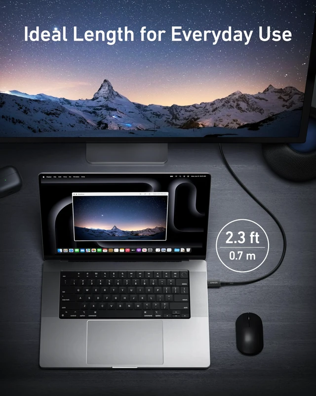 Alt view image 5 of 7 - Anker Thunderbolt 4 USB C to USB C Cable (240W, 2.3 ft) | 40 Gbps, 8K / 4K Display, Compatible with USB4, Thunderbolt 4 / 3, for MacBook, iPhone 18 / 16, and More