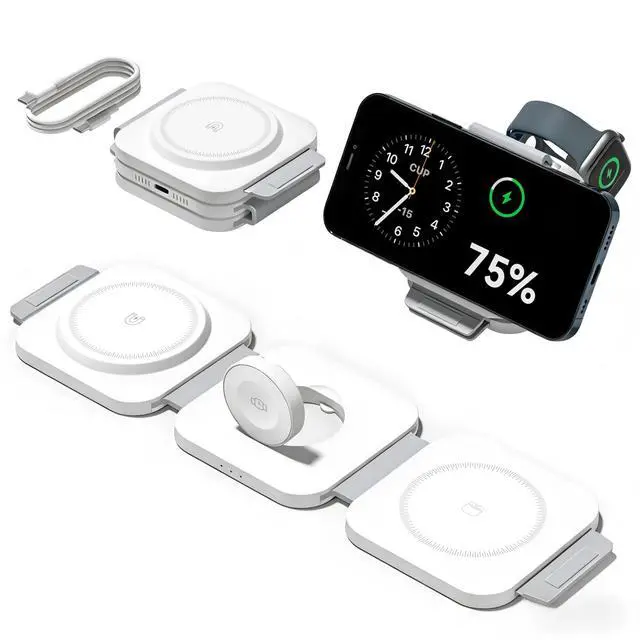 Main image of 3 in 1 Charging Station for Apple Multiple Devices, Foldable Magnetic Fast Wireless Charger Dock, Travel Charging Pad for iPhone 17 16 15 14 13 12 Pro Max Plus Apple Watch Series & AirPods 4/3/2/Pro