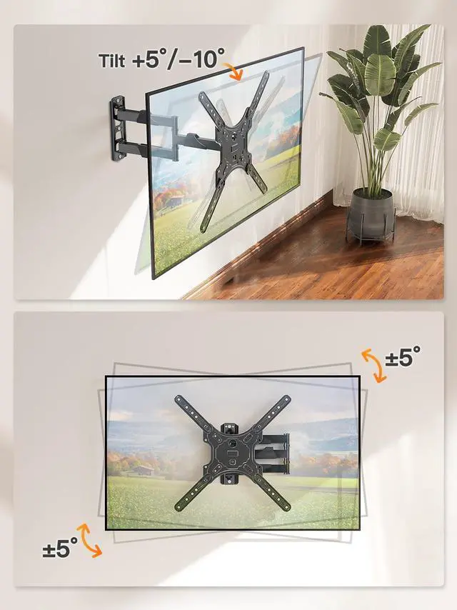 Alt view image 4 of 7 - TV Wall Mount for Most 26-60 Inch TVs, Swivel and Tilt Full Motion TV Mount with Single Stud Perfect Center Design, Wall Mount Bracket Max VESA 400x400mm, Corner Mount Holds up to 77 lbs.