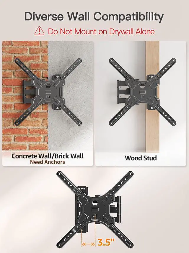 Alt view image 7 of 7 - TV Wall Mount for Most 26-60 Inch TVs, Swivel and Tilt Full Motion TV Mount with Single Stud Perfect Center Design, Wall Mount Bracket Max VESA 400x400mm, Corner Mount Holds up to 77 lbs.