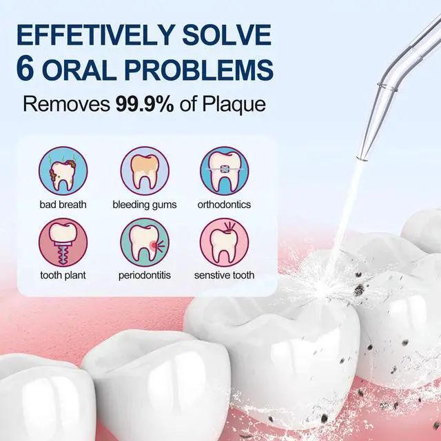 Alt view image 3 of 6 - Water Dental Flosser Oral Irrigator with 5 Modes, 350ml Cordless Water Teeth Cleaner Pick 6 Tips, IPX7 Waterproof Rechargeable Portable Powerful Battery for Travel & Home Braces & Bridges Care