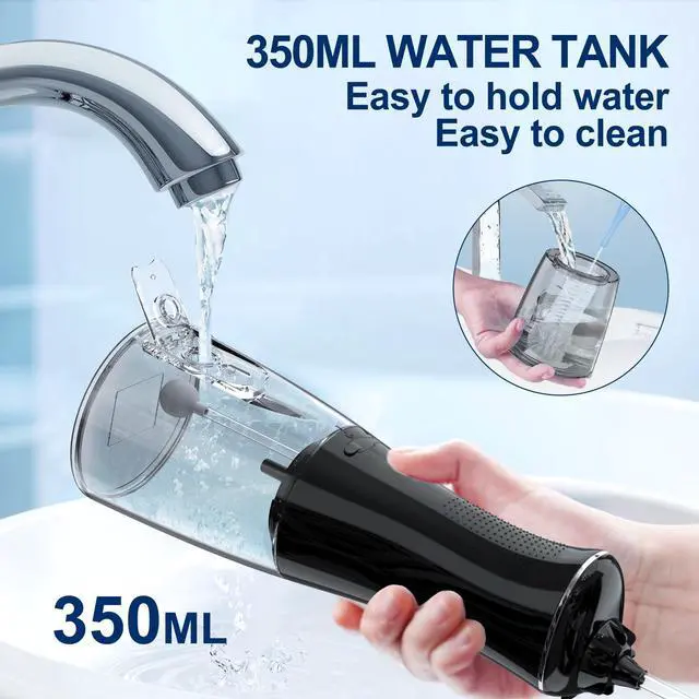 Alt view image 4 of 6 - Water Dental Flosser Oral Irrigator with 5 Modes, 350ml Cordless Water Teeth Cleaner Pick 6 Tips, IPX7 Waterproof Rechargeable Portable Powerful Battery for Travel & Home Braces & Bridges Care