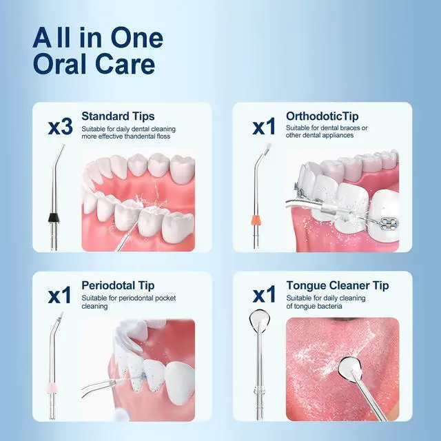 Alt view image 5 of 6 - Water Dental Flosser Oral Irrigator with 5 Modes, 350ml Cordless Water Teeth Cleaner Pick 6 Tips, IPX7 Waterproof Rechargeable Portable Powerful Battery for Travel & Home Braces & Bridges Care