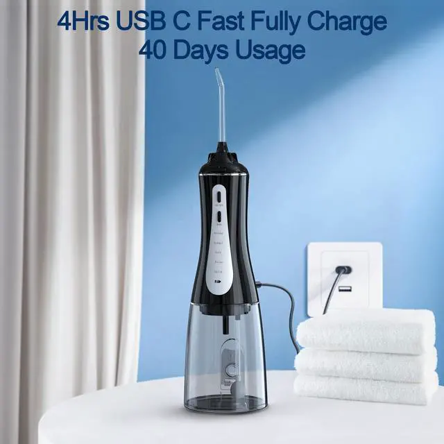 Alt view image 6 of 6 - Water Dental Flosser Oral Irrigator with 5 Modes, 350ml Cordless Water Teeth Cleaner Pick 6 Tips, IPX7 Waterproof Rechargeable Portable Powerful Battery for Travel & Home Braces & Bridges Care