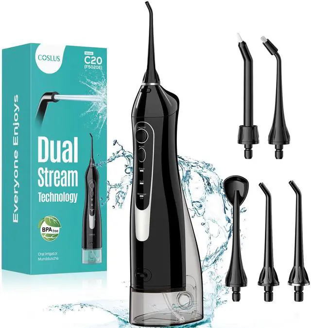 Main image of Water Dental Flosser Teeth Pick C20: ADA Accepted, Portable Cordless Oral Irrigator 300ML Rechargeable Travel Irrigation Cleaner IPX7 Waterproof Electric Flossing Machine for Teeth, Black