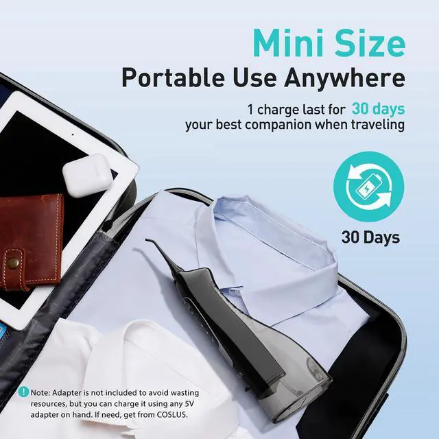 Alt view image 4 of 7 - Water Dental Flosser Teeth Pick C20: ADA Accepted, Portable Cordless Oral Irrigator 300ML Rechargeable Travel Irrigation Cleaner IPX7 Waterproof Electric Flossing Machine for Teeth, Black