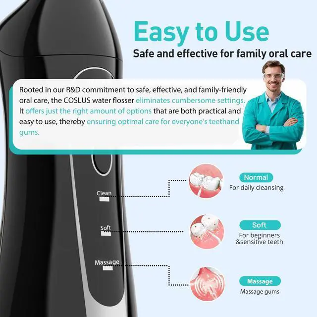 Alt view image 5 of 7 - Water Dental Flosser Teeth Pick C20: ADA Accepted, Portable Cordless Oral Irrigator 300ML Rechargeable Travel Irrigation Cleaner IPX7 Waterproof Electric Flossing Machine for Teeth, Black