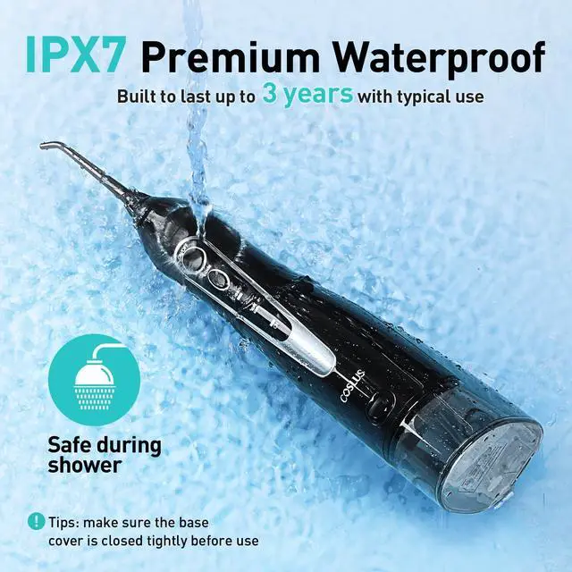 Alt view image 6 of 7 - Water Dental Flosser Teeth Pick C20: ADA Accepted, Portable Cordless Oral Irrigator 300ML Rechargeable Travel Irrigation Cleaner IPX7 Waterproof Electric Flossing Machine for Teeth, Black