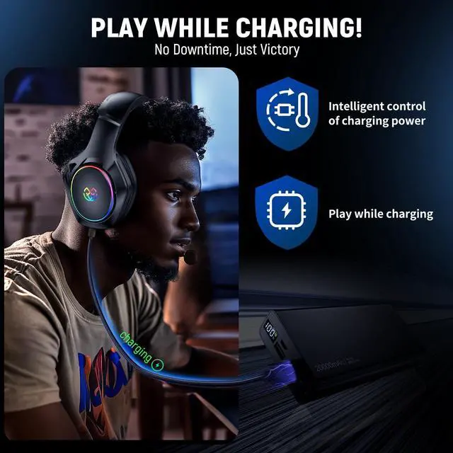 Alt view image 7 of 7 - Wireless Gaming Headset for Ps5 Ps4 PC, 2.4GHz USB & Type-C Gaming Headphones, 40Hrs & 7.1 Surround Sound Bluetooth Headphones with Noise Canceling Mic, Wireless Headset for Switch Phone