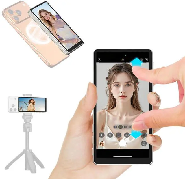 Main image of 5" Magnetic Vlog Selfie Monitor Screen,Touchscreen and Zoom Focus,Built-in Speaker,Direct Connection,4K 30fps Wireless Monitor for TikTok,Compatible with iPhone 11-17,Samsung S23-S25(Grey)