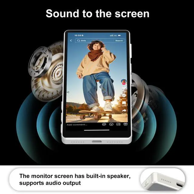 Alt view image 3 of 7 - 5" Magnetic Vlog Selfie Monitor Screen,Touchscreen and Zoom Focus,Built-in Speaker,Direct Connection,4K 30fps Wireless Monitor for TikTok,Compatible with iPhone 11-17,Samsung S23-S25(Grey)