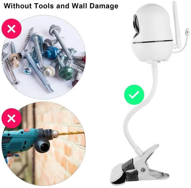 Alt view image 6 of 7 - Flexible Baby Monitor Mount Compatible with HelloBaby HB65/HB6550/HB6558/HB66/HB248,ANMEATE SM935E/SM650 Monitor,Baby Camera Mount,Baby Clip Mount Without Tools or Wall Damage