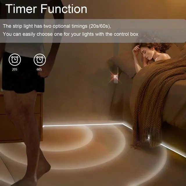 Alt view image 2 of 7 - Battery Operated Motion Sensor Cabinet Strip Lights, 9.8Ft 90 LED Counter Closet Strip Light, Motion & Night Sensor Safe Tape Light for Stairs Wardrobe Kitchen (Cool White)