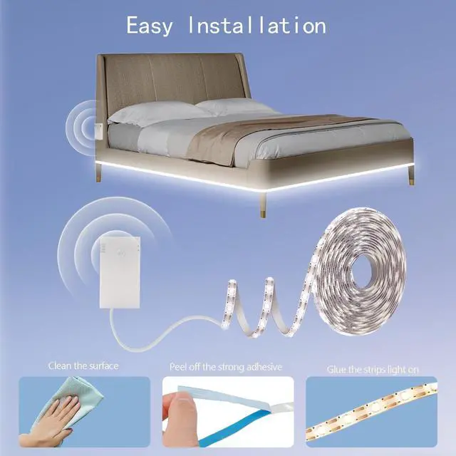 Alt view image 7 of 7 - Battery Operated Motion Sensor Cabinet Strip Lights, 9.8Ft 90 LED Counter Closet Strip Light, Motion & Night Sensor Safe Tape Light for Stairs Wardrobe Kitchen (Cool White)