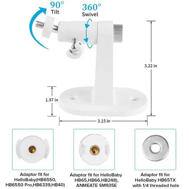 Alt view image 4 of 7 - Adjustable Baby Monitor Mount for HelloBaby HB65/HB40/HB6550/HB6560/HB6148/HB66/HB6339/HB6550 Pro, ANMEATE SM935E, Universal Baby Monitor Wall Mount with Perfect View and Easy to Install