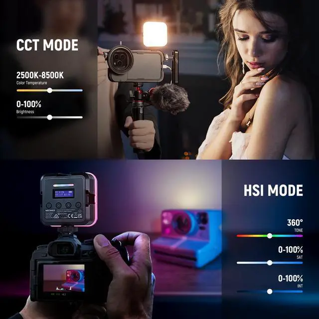 Alt view image 2 of 7 - Magnetic RGB Camera Light, 360° Full Color RGB61 Small LED Panel Video Light with 3 Cold Shoe Mounts/CRI 97+/20 Scene Modes/2500K-8500K/2000mAh Portable Recording Photography Selfie Lighting