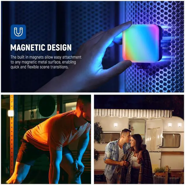 Alt view image 4 of 7 - Magnetic RGB Camera Light, 360° Full Color RGB61 Small LED Panel Video Light with 3 Cold Shoe Mounts/CRI 97+/20 Scene Modes/2500K-8500K/2000mAh Portable Recording Photography Selfie Lighting