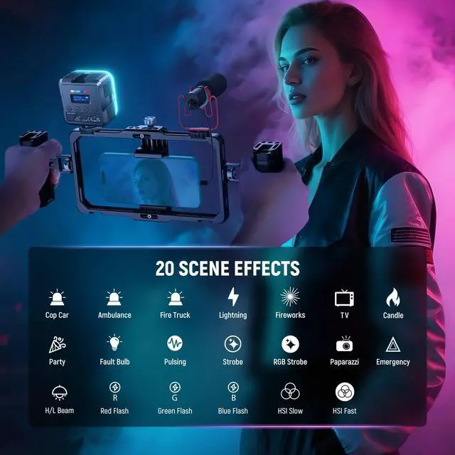 Alt view image 5 of 7 - Magnetic RGB Camera Light, 360° Full Color RGB61 Small LED Panel Video Light with 3 Cold Shoe Mounts/CRI 97+/20 Scene Modes/2500K-8500K/2000mAh Portable Recording Photography Selfie Lighting