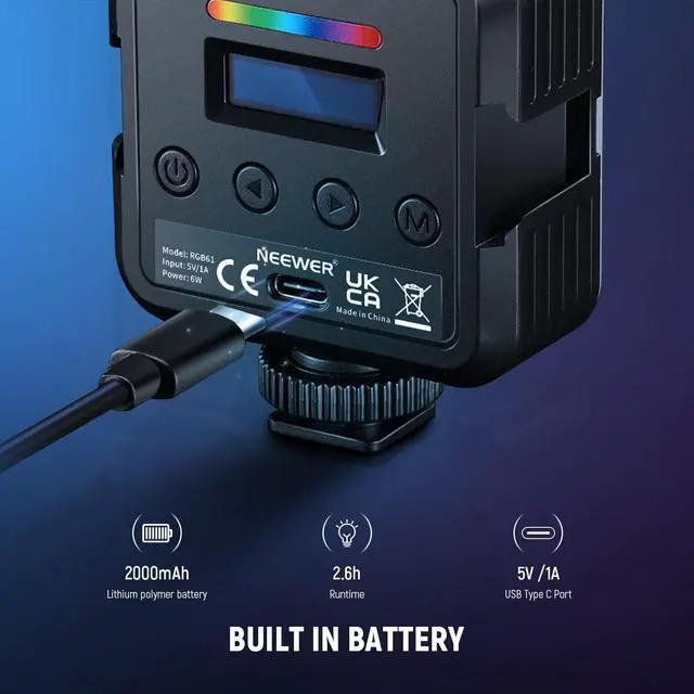 Alt view image 6 of 7 - Magnetic RGB Camera Light, 360° Full Color RGB61 Small LED Panel Video Light with 3 Cold Shoe Mounts/CRI 97+/20 Scene Modes/2500K-8500K/2000mAh Portable Recording Photography Selfie Lighting
