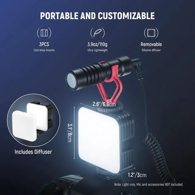 Alt view image 7 of 7 - Magnetic RGB Camera Light, 360° Full Color RGB61 Small LED Panel Video Light with 3 Cold Shoe Mounts/CRI 97+/20 Scene Modes/2500K-8500K/2000mAh Portable Recording Photography Selfie Lighting