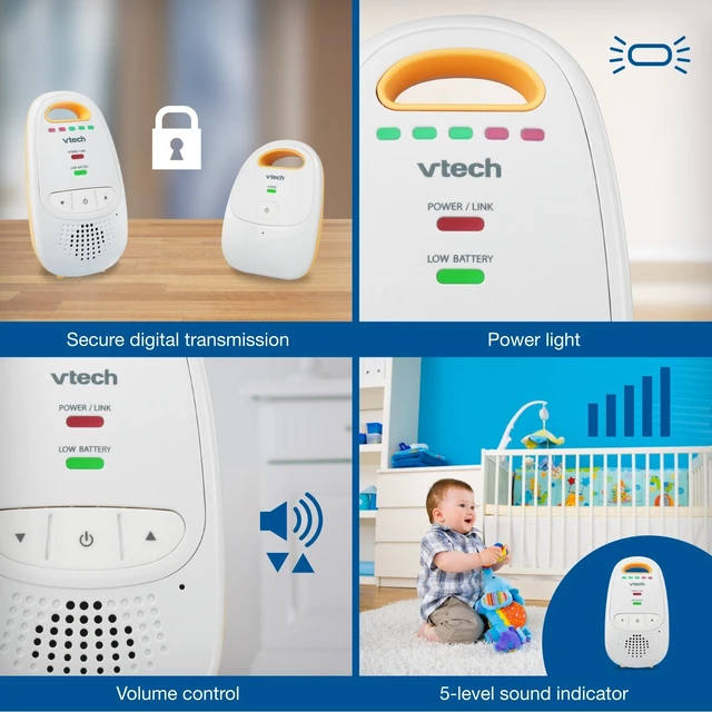 Alt view image 5 of 7 - Audio Baby Monitor No Static DECT 6.0, No WiFi, Hack-Proof | 8Hr Battery, Belt Clip, 1000ft Range, 5-Level Sound Indicator | DM111