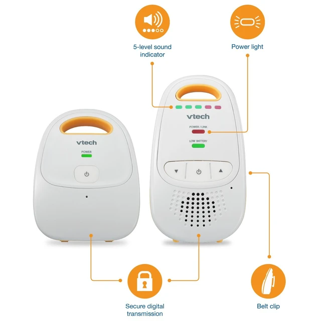 Alt view image 6 of 7 - Audio Baby Monitor No Static DECT 6.0, No WiFi, Hack-Proof | 8Hr Battery, Belt Clip, 1000ft Range, 5-Level Sound Indicator | DM111