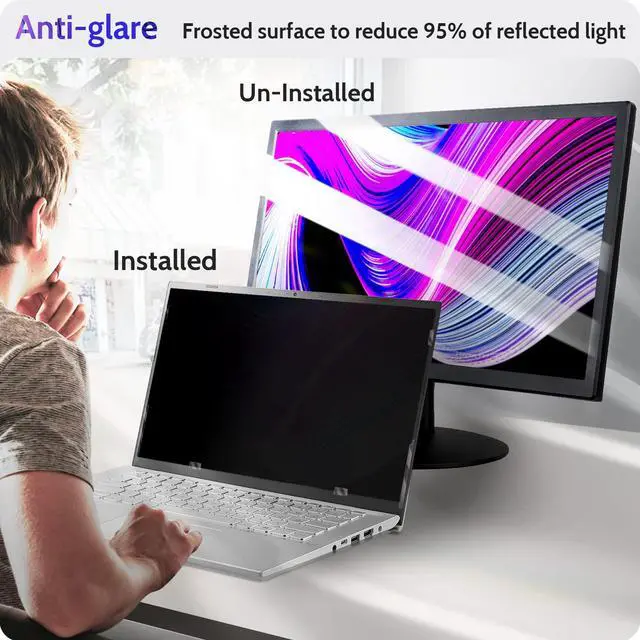 Alt view image 3 of 6 - 15.6 Inch Laptop Privacy Screen Compatible With Lenovo Hp Dell Acer Asus Thinkpad Envy Xps, 16:9 Aspect Removable Anti Glare Blue Light Filter Protector, 15 In Computer Monitor Security Shield