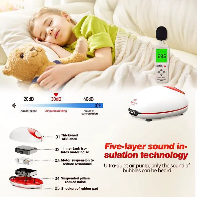 Alt view image 2 of 6 - 1w Ultra Quiet Aquarium Air Pump, Aquarium Aerator Adjustable Airflow, Single Hole Suitable for 20 to 40 GPH Fish Tank