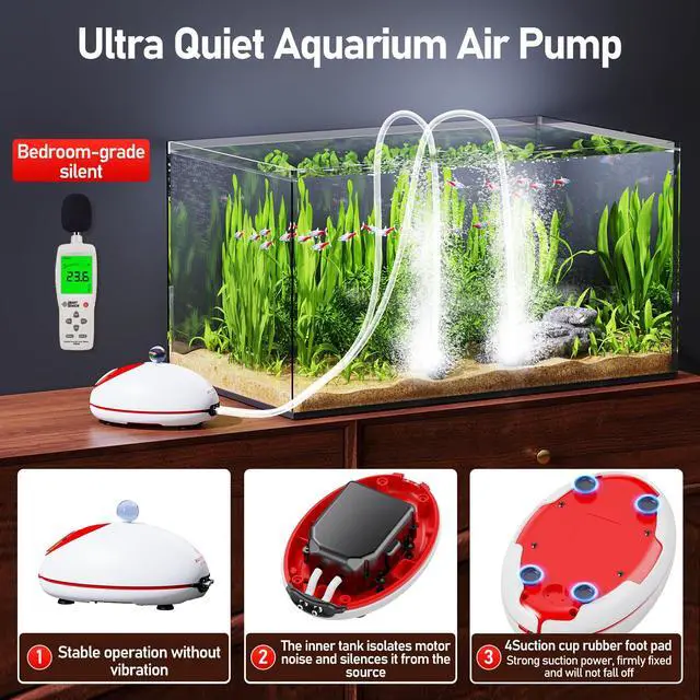 Alt view image 3 of 6 - 1w Ultra Quiet Aquarium Air Pump, Aquarium Aerator Adjustable Airflow, Single Hole Suitable for 20 to 40 GPH Fish Tank