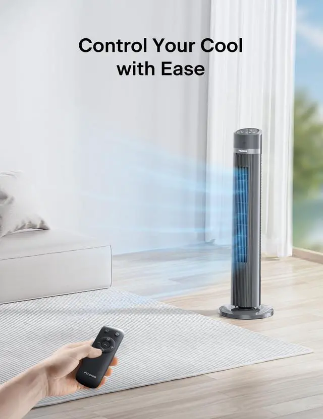 Alt view image 7 of 7 - 40-inch Bladeless Tower Fan for Bedroom, Standing Fan with Remote Control, 26ft/s, 90° Oscillation, 3 Speed Settings, 27 dB, 3 Modes, 15-Hour Timer, LED Display, Fan that Blows Cold Air, Black