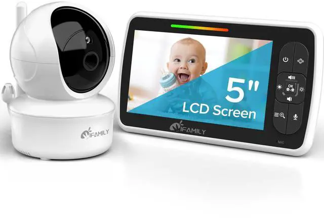 Main image of Baby Monitor - Large 5" Screen with 30Hrs Battery Life - Remote Pan-Tilt-Zoom;No WiFi, Two-Way Audio, Night Vision, Temperature, Lullabies, 960ft Long Range Baby Monitor with Camera and Audio