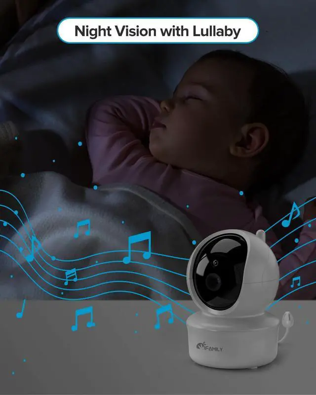 Alt view image 4 of 7 - Baby Monitor - Large 5" Screen with 30Hrs Battery Life - Remote Pan-Tilt-Zoom;No WiFi, Two-Way Audio, Night Vision, Temperature, Lullabies, 960ft Long Range Baby Monitor with Camera and Audio