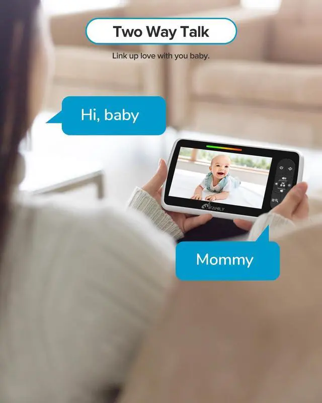 Alt view image 6 of 7 - Baby Monitor - Large 5" Screen with 30Hrs Battery Life - Remote Pan-Tilt-Zoom;No WiFi, Two-Way Audio, Night Vision, Temperature, Lullabies, 960ft Long Range Baby Monitor with Camera and Audio