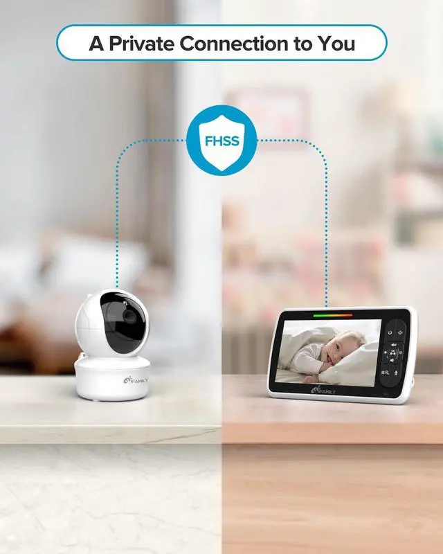 Alt view image 7 of 7 - Baby Monitor - Large 5" Screen with 30Hrs Battery Life - Remote Pan-Tilt-Zoom;No WiFi, Two-Way Audio, Night Vision, Temperature, Lullabies, 960ft Long Range Baby Monitor with Camera and Audio