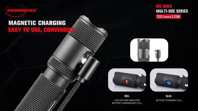 Alt view image 2 of 7 - M5-G3 2030 Lumens Rechargeable Tactical Flashlight, 330M Throw with Magnetic Charging and Dual Switch, LED Flashlight for Outdoor Emergency