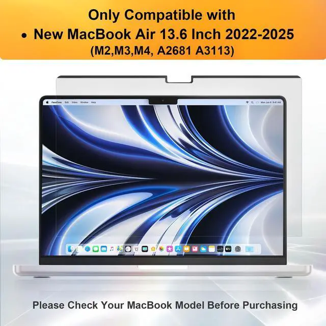 Alt view image 6 of 6 - Magnetic Privacy Screen for MacBook Air 13.6 & 13 Inch 2022-2026 (M2, M3, M4, M5), Matte Removable Anti Glare Blue Light Filter