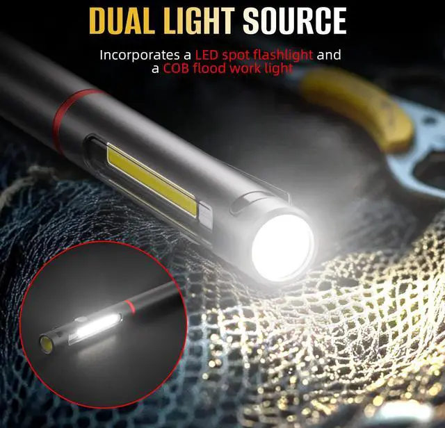 Alt view image 2 of 7 - Pen Light Flashlight, 800 Lumens LED Pen Flashlights Rechargeable 6 Modes COB Magnetic Flashlight with Clip Bright Pocket Flashlights Work Light Portable Waterproof Durable Penlight (1, 7.08in)