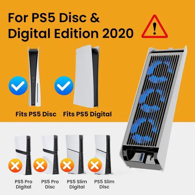 Alt view image 2 of 7 - Cooling Fan for PS5 Accessories, Upgraded Quiet Cooler Fan with Auto Speed, Controller USB3.0 Port & LED for PS5 2020 Only, Not for PlayStation 5 Slim/Pro, White