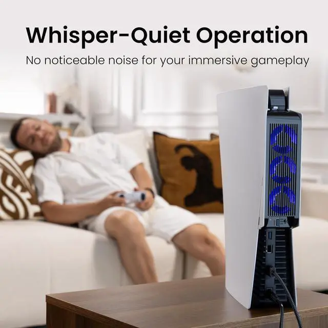 Alt view image 6 of 7 - Cooling Fan for PS5 Accessories, Upgraded Quiet Cooler Fan with Auto Speed, Controller USB3.0 Port & LED for PS5 2020 Only, Not for PlayStation 5 Slim/Pro, White