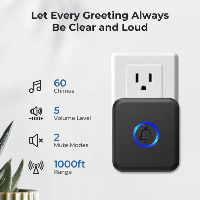 Alt view image 2 of 7 - Wireless Doorbell, Easy installation, Door bell Kit with 60 Chimes 5 Levels Volume and 1000ft Range 3 Receivers+2 Waterproof Buttons, Wireless Doorbells for Home, Doorbell Classroom Black