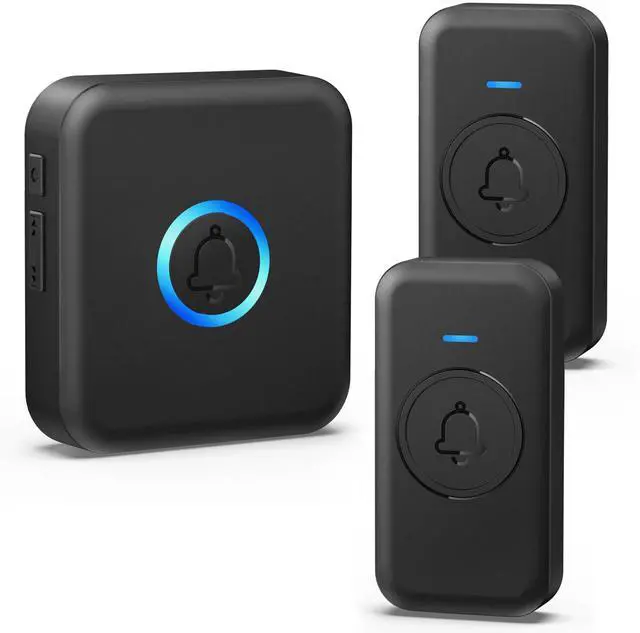 Main image of Wireless Doorbell, Waterproof Door Bell with 60 Chimes 5 Levels Volume 1000ft Range Door Bells for Home Classroom Office Hospital, (1 Receiver + 2 Push Buttons, Black, U.S. Plug)