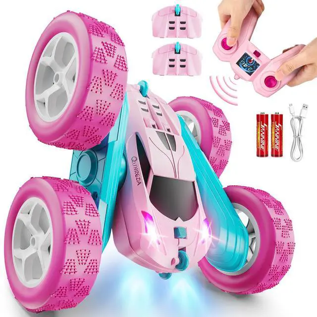 Main image of RC Cars, Pink Remote Control Car for Girls, 2.4 GHZ Double Sided RC Stunt Car 360° Rotating Remote Control Crawler with Headlights Car Toys for 6 7 8 9 10 11 12 Girls Birthday Gift Grandkids