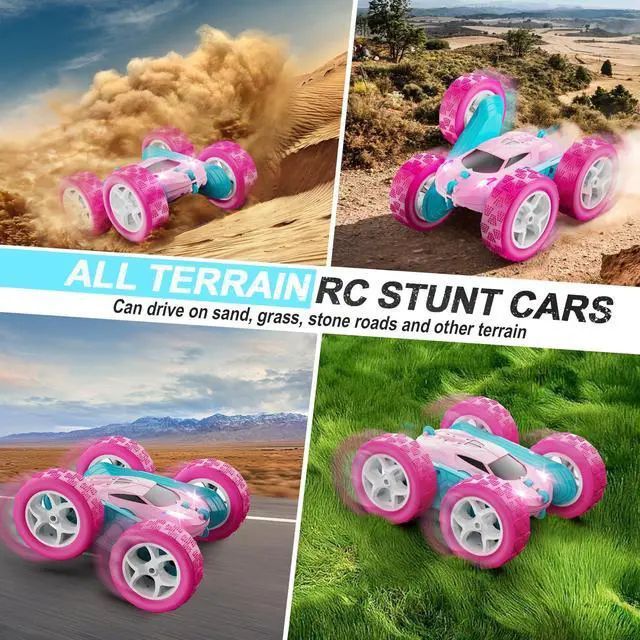 Alt view image 5 of 6 - RC Cars, Pink Remote Control Car for Girls, 2.4 GHZ Double Sided RC Stunt Car 360° Rotating Remote Control Crawler with Headlights Car Toys for 6 7 8 9 10 11 12 Girls Birthday Gift Grandkids