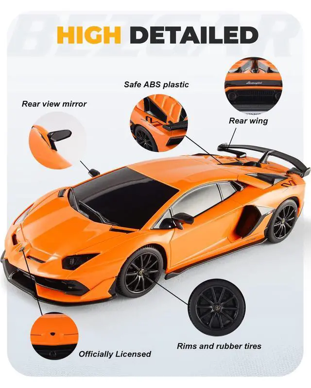Alt view image 3 of 7 - Remote Control Car Licensed RC, 1:24 Lambo Toy Car for Kids, Lambo Aventador SVJ Remote Control Model Electric Sport Racing Hobby Toy for 3 4 5 Year Old Boy Birthday Gift (Orange)
