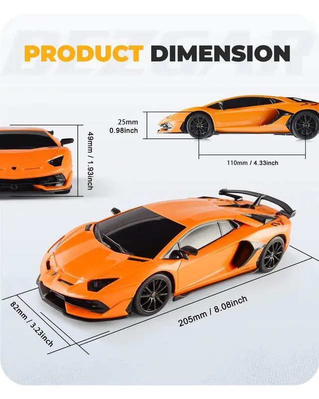 Alt view image 4 of 7 - Remote Control Car Licensed RC, 1:24 Lambo Toy Car for Kids, Lambo Aventador SVJ Remote Control Model Electric Sport Racing Hobby Toy for 3 4 5 Year Old Boy Birthday Gift (Orange)