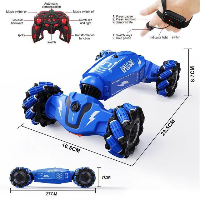 Alt view image 2 of 6 - Upgraded Hand Gesture Sensing RC Stunt Car with Lights Music, Spray Drift Gesture RC Car 360° Spins All Terrains Hand Controlled Truck Toys for 6 7 8 9 10 Year Old Boys