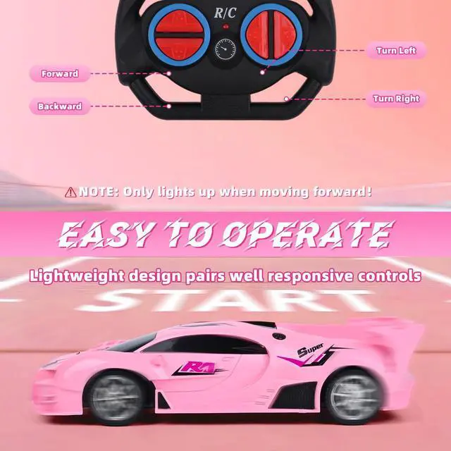 Alt view image 5 of 6 - Pink Remote Control Car for Girls, Rechargeable High Speed Drift RC Cars Toys Gifts for Girl Age 6 7 8-12,1/18 Super Vehicle with Headlight Racing Hobby Xmas Birthday Gift