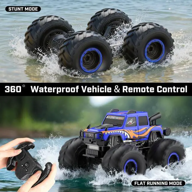 Alt view image 2 of 7 - Remote Control Car Toys for Kids 6+, RC Car Waterproof Monster Truck Toys, Amphibious 4X4 Pickup, All Terrain Off-Road Vehicles, 2.4GHz Remote Control, 1/18 Scale RC Truck Boys Gifts/Blue