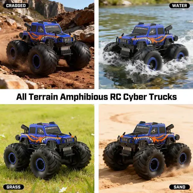 Alt view image 3 of 7 - Remote Control Car Toys for Kids 6+, RC Car Waterproof Monster Truck Toys, Amphibious 4X4 Pickup, All Terrain Off-Road Vehicles, 2.4GHz Remote Control, 1/18 Scale RC Truck Boys Gifts/Blue